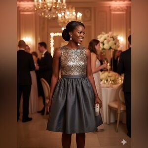 Calvin Klein Sparkling Gold Sequin and Black Dress